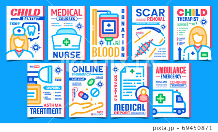 Medical Treatment Advertising Posters Set Vector Medical Treatment Advertising Posters Set Vector 69450871