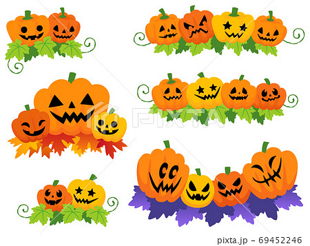 ハロウィンのかぼちゃの飾りイラストセットのイラスト素材