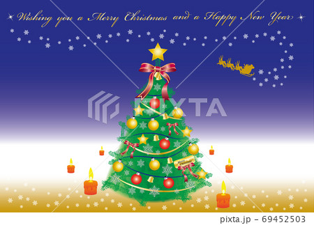 クリスマスカード ツリー 横2のイラスト素材