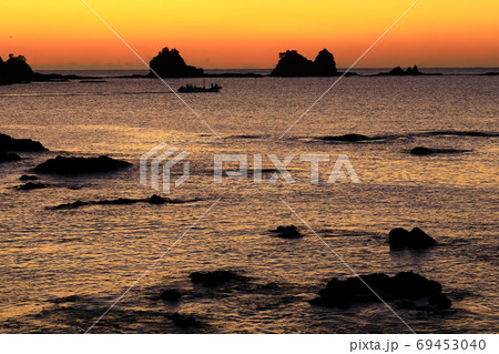 荒船海岸の夜明けの写真素材