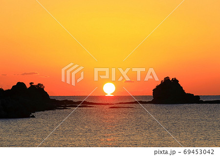 荒船海岸の夜明けの写真素材