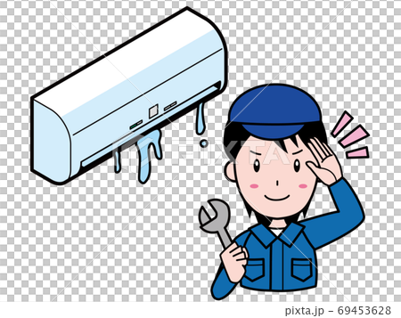 水が漏れるエアコンを修理しますのイラスト素材