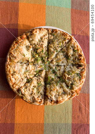 Top view tasty  hot italian pizza on napkin 69454100