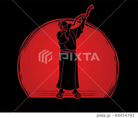 Feast of trumpets. Jewish people blowing the shofar horn cartoon graphic vector Feast of trumpets. Jewish people blowing the shofar horn cartoon graphic vector 69454792