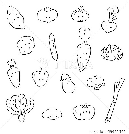 おやさいセット　白黒イラスト 69455562