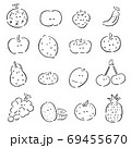 くだものセット　白黒イラスト 69455670