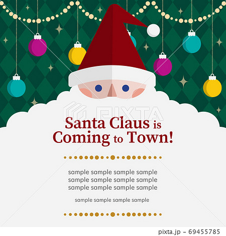 正方形 クリスマス背景素材 サンタクロースとオーナメントのイラスト素材