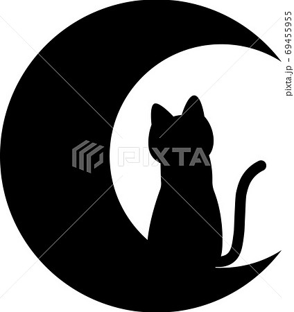 Silhouette Of A Cat Riding A Crescent Moon Stock Illustration