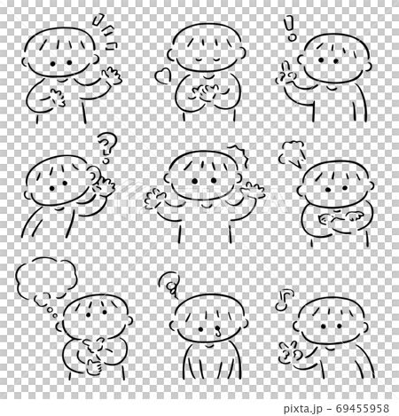 Situation & emotion set represented by poses Black and white illustration 69455958