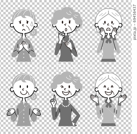 高齢者 女性 悩み 解決 イラスト モノトーンのイラスト素材
