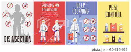Poisoning insects service horizontal picture, flat cartoon vector illustration 69456495