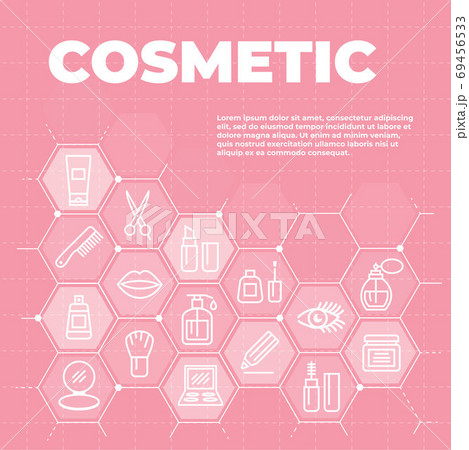 Cosmetic pink background with icons and signs Cosmetic pink background with icons and signs 69456533