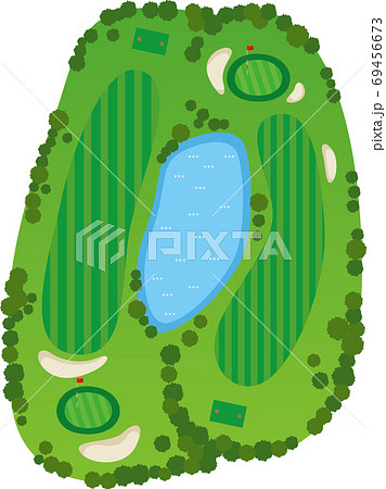 ゴルフ場 ゴルフコースの鳥瞰図のイメージイラスト 2ホール のイラスト素材