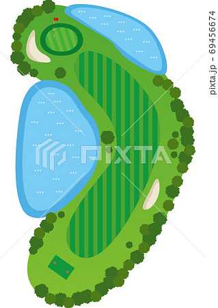ゴルフ場 ゴルフコースの鳥瞰図のイメージイラスト 1ホール のイラスト素材