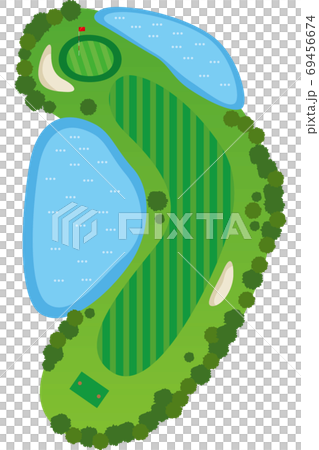 ゴルフ場 ゴルフコースの鳥瞰図のイメージイラスト 1ホール のイラスト素材
