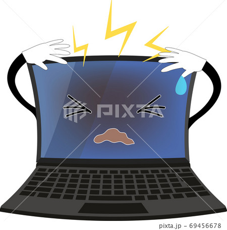 壊れそうなノートパソコンのイラストのイラスト素材