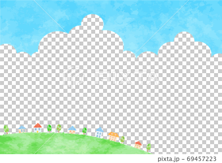 かわいい街並みと青空の風景イラストのイラスト素材