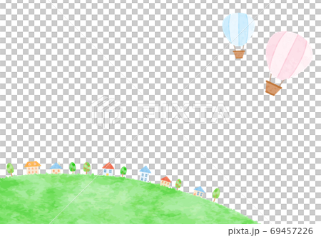 Illustration of cute hot air balloon and cityscape Illustration of cute hot air balloon and cityscape 69457226