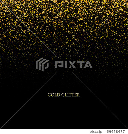Gold glitter texture on a black background. Golden explosion of confetti. Golden grainy abstract texture on a black background. Design element. 69458477