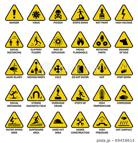 Triangle warning sign. Danger symbols safety...のイラスト素材 ...