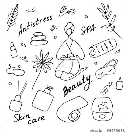 SPA salon icons. Beauty concept. Skin care signs. Hand drawn vector illustraton SPA salon icons. Beauty concept. Skin care signs. Hand drawn vector illustraton 69459058