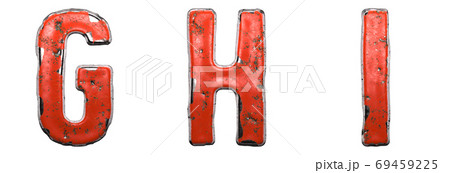 Set of letters G, H, I made of red painted metal isolated on white background. 3d Set of letters G, H, I made of red painted metal isolated on white background. 3d 69459225
