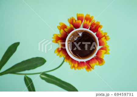 Cup of coffee on top of a flower 69459731