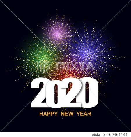 Happy New Year 2020 festival with colorful fireworks background.Greeting card and party poster.Celebration and cheerful holiday. eps10 69461141