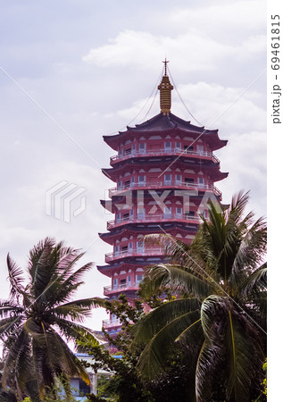 A colorful Duobao Stupa of traditional Chinese architecture in t 69461815