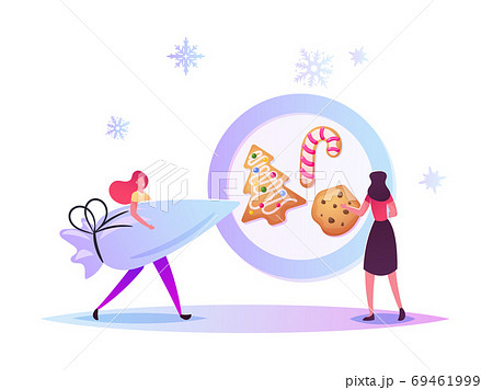 Festive Activity Preparation for Xmas Holidays Celebration. Tiny Characters Baking Huge Christmas Bakery and Sweets 69461999
