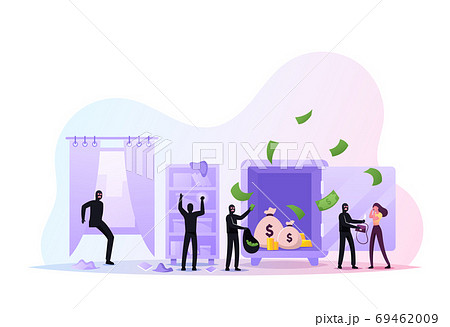 Masked Robbers Characters Holding Gun and Glowing Flashlight Sneaking for Steal Money, Robbery or Theft. Gangsters Band Masked Robbers Characters Holding Gun and Glowing Flashlight Sneaking for Steal Money, Robbery or Theft. Gangsters Band 69462009