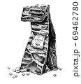 Paper bag with coffee beans. Hand-drawn black and white illustra 69462780