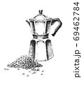 Geyser coffee maker. Hand-drawn black and white illustration. Jp 69462784