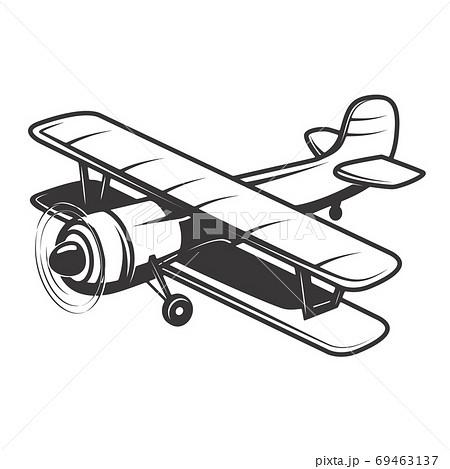 Retro flying biplane Ink black and white drawing  Stock Illustration  82896720  PIXTA