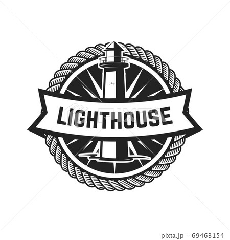 Emblem template with lighthouse isolated on white background. Design elements for logo, label, emblem, sign, badge. Vector illustration Emblem template with lighthouse isolated on white background. Design elements for logo, label, emblem, sign, badge. Vector illustration 69463154