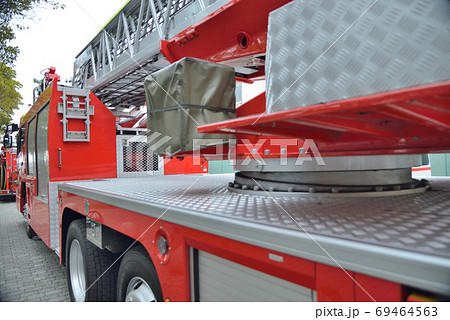 神奈川県 横須賀市 消防出初式で公開された消防車の写真素材