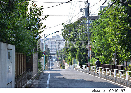 渋谷区 代々木大山公園横の窪地の坂道の写真素材