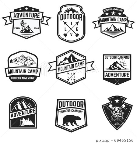Set of hiking badges isolated on white background. Camping, outdoor ,adventure. 69465156