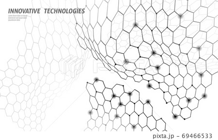 3D nanotechnololy graphene texture cyberspace. Nano fiber chemical modern material design. Atom molecule macro structure layer superconductor development vector illustration 69466533