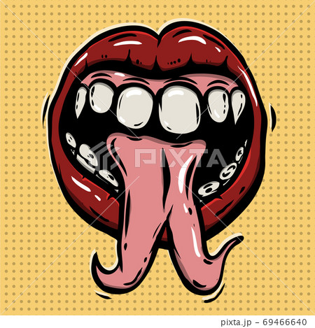 Vampire mouth on pop art style background. Halloween theme. Vampire mouth on pop art style background. Halloween theme. 69466640