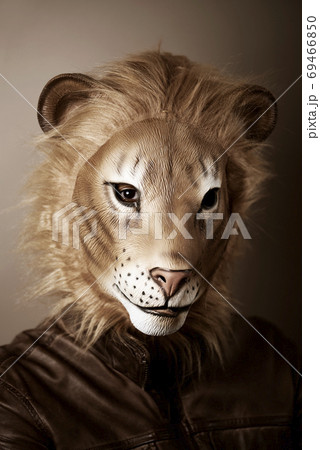 man wearing a lion mask, retro 69466850