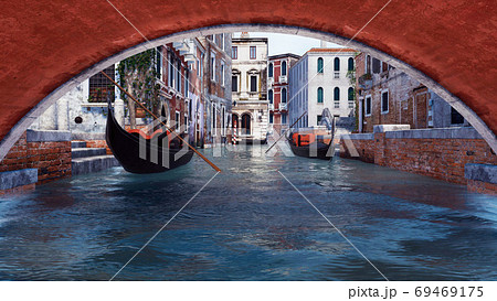 View from under bridge to water canal in Venice 69469175