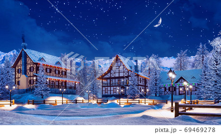 Illuminated mountain township at calm winter night Illuminated mountain township at calm winter night 69469278