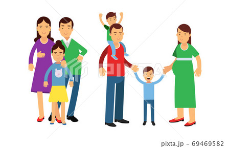 Family Members Walking and Spending Time Together Vector Illustration Set 69469582