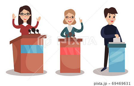 Political Candidates and People Taking Part in Voting and Election Vector Illustration Set 69469631
