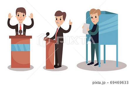 Political Candidates and People Taking Part in Voting and Election Vector Illustration Set 69469633