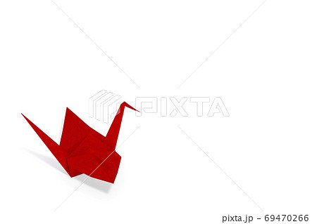 Red Origami Bird, bird paper crane on white background 3d rendering. 3d illustration bird paper craft for Hiroshima remembrance day minimal style concept. 69470266