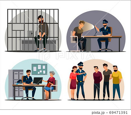 Vector character illustration of police work scenes set 69471391