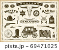 Vintage Old Western Set. Editable EPS10 vector illustration in retro woodcut style with transparency. 69471625