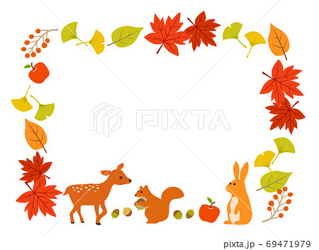 Autumn leaves and animal frame - Stock Illustration [69471979] - PIXTA